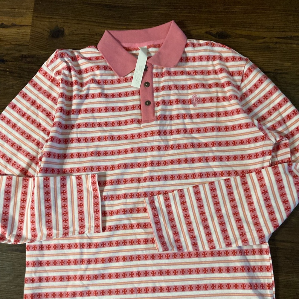 Chrome Hearts Red and White Striped Polo Shirt